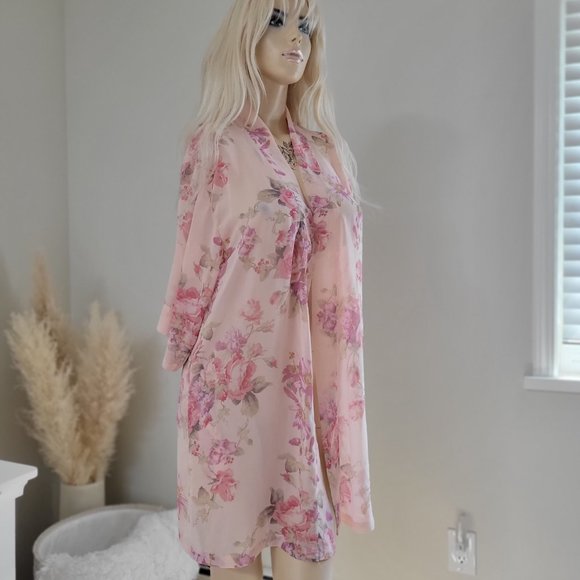 Floral vintage silky open kimono pastel festival - Picture 7 of 9
